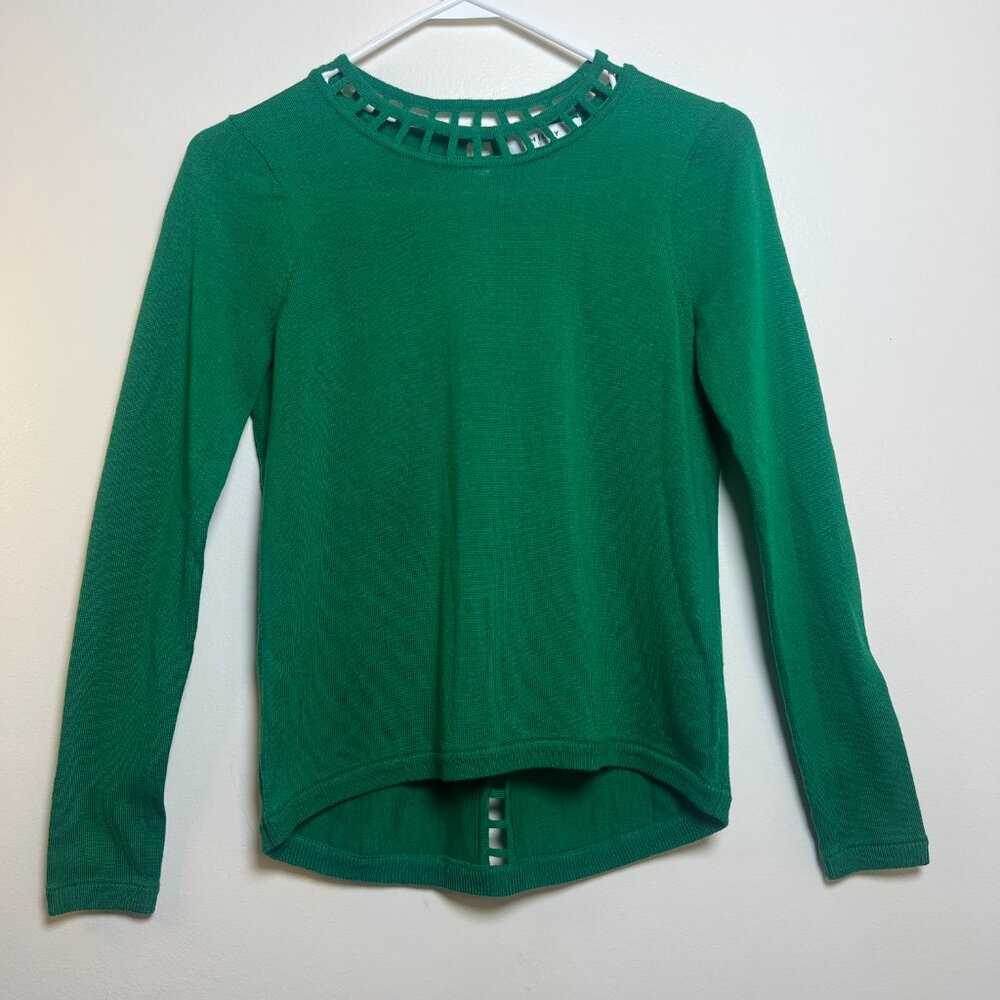 Milly‎ - Petite - 100% Wool - Green long sleeve crew neck sweater